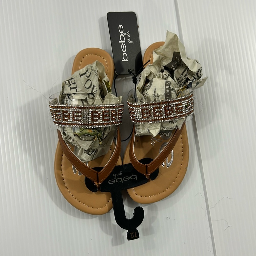 46. NWT Bebe Girls Tan Sandals with Beaded Sparkle Accents (12)‎